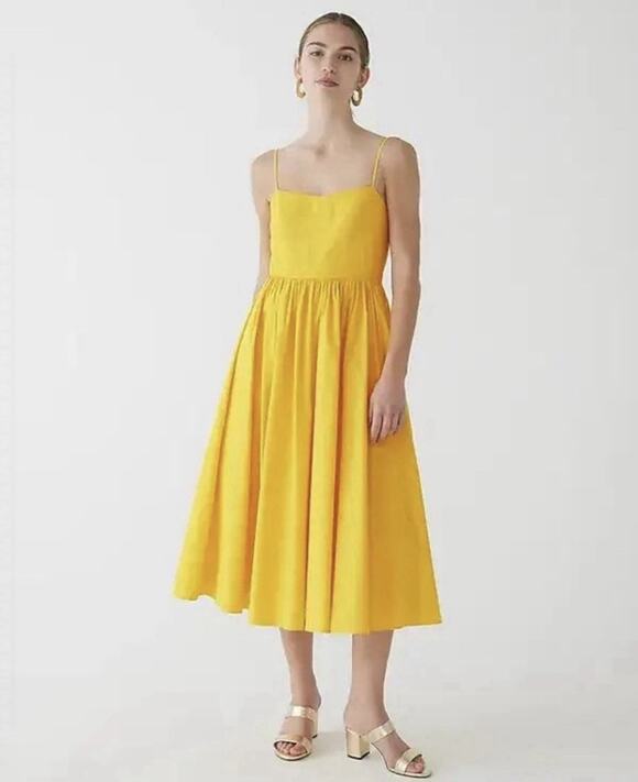 J.CREW Dresses & Skirts - J.Crew Womens A-line Stretch Cotton Poplin Midi Dress Yellow Size 10 New